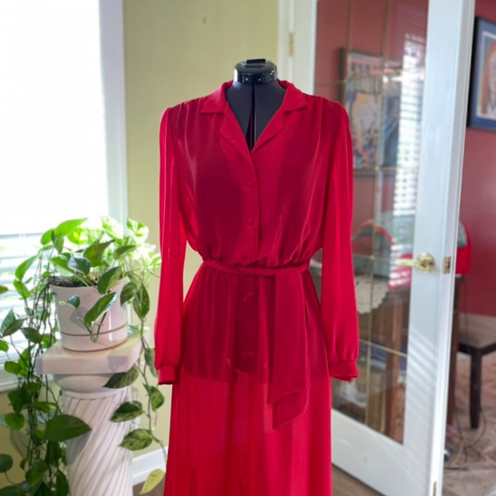 Small vintage (1970s) red mid-length sheer dress